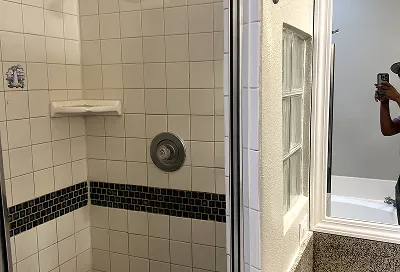 Damaged tile surface before professional reglazing service