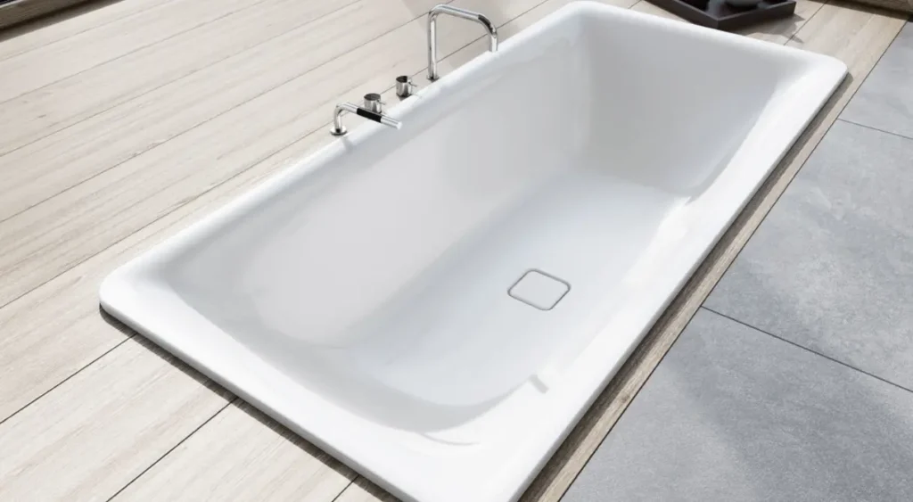 Professional refinishing of a recessed bathtub
